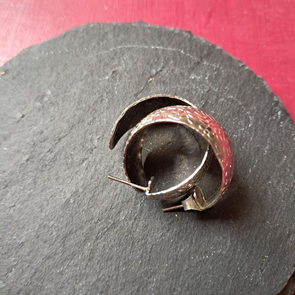 Textured Silvertone Hoop Earrings